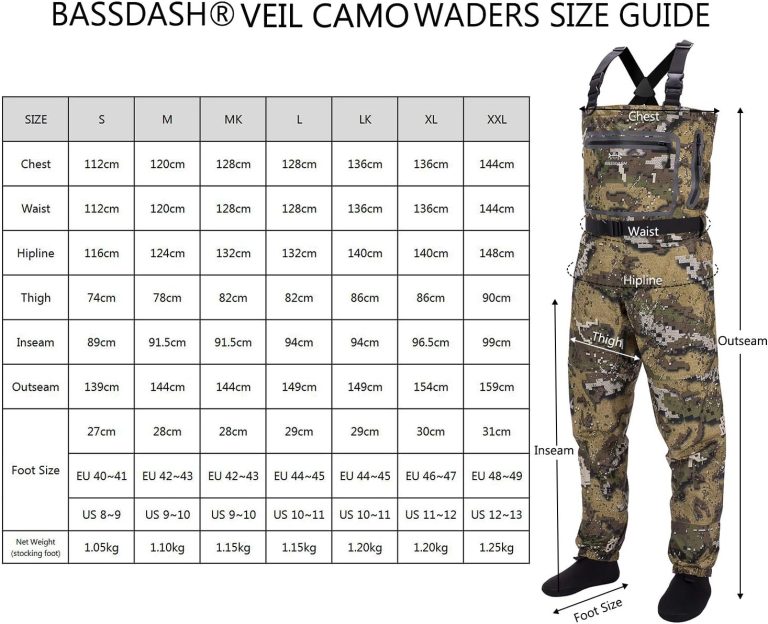 BASSDASH Breathable Ultra Lightweight Veil Camo Chest Stocking Foot Fishing Hunting Waders for Men