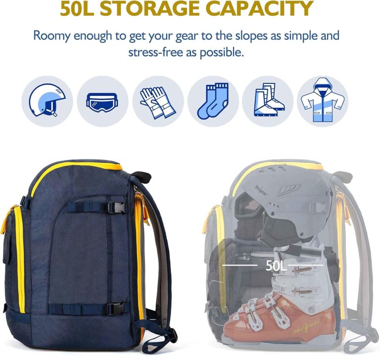 Unigear Ski Boot Bag, 50L Ski Boot Travel Backpack for Ski Helmet, Goggles, Gloves, Skis, Snowboard & Accessories